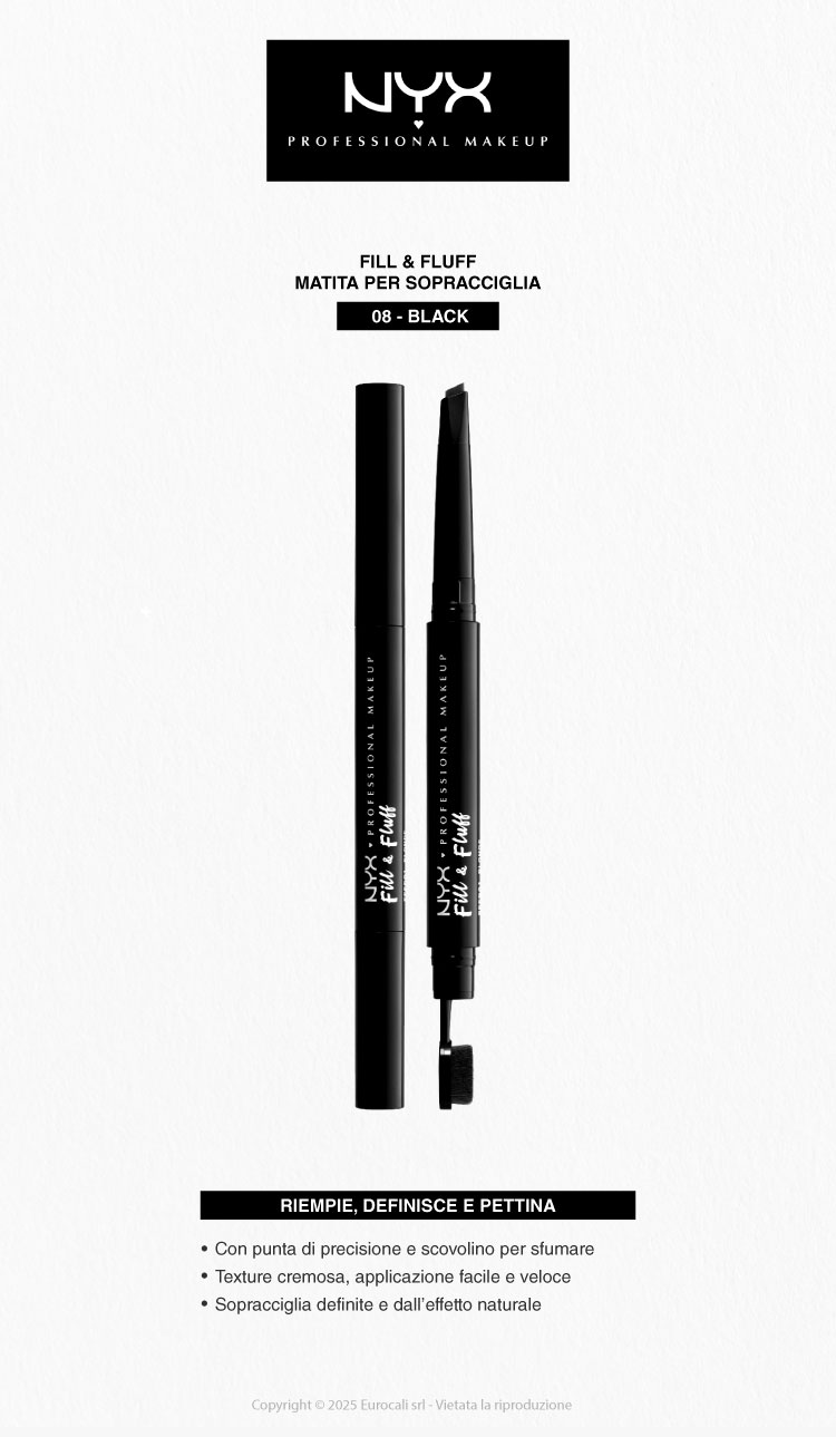NYX Professional Makeup Fill & Fluff Matita Sopracciglia Doppia Estremità 08 Black