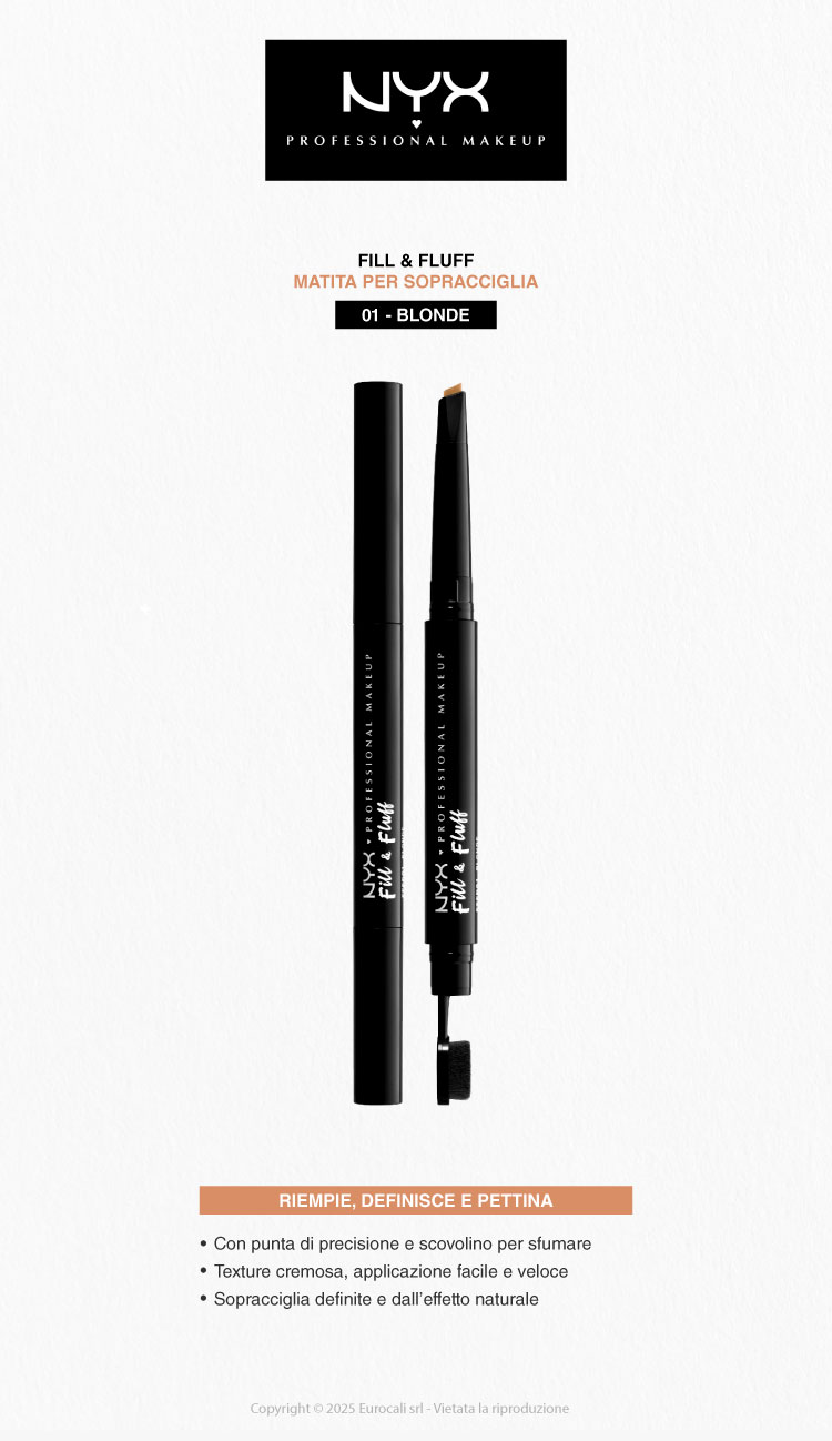NYX Professional Makeup Fill & Fluff Matita Sopracciglia Doppia Estremità 01 Blonde