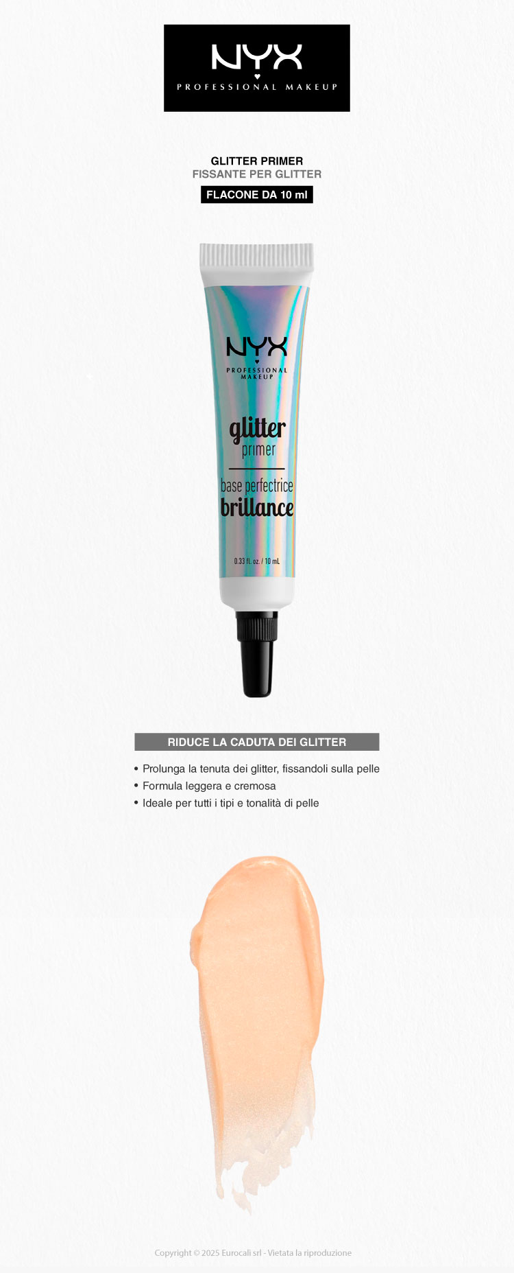 NYX Professional Makeup Glitter Primer Base Trucco Gel Fissante per Glitter 10ml