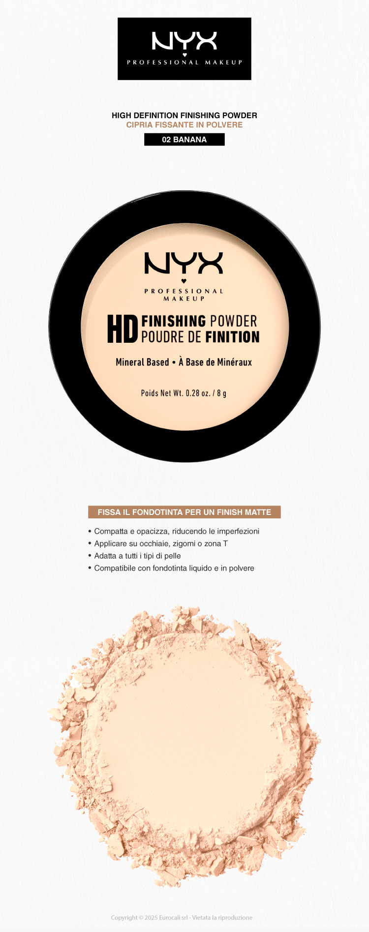 NYX Professional Makeup High Definition Finishing Powder Cipria in Polvere Compatta 02 Banana