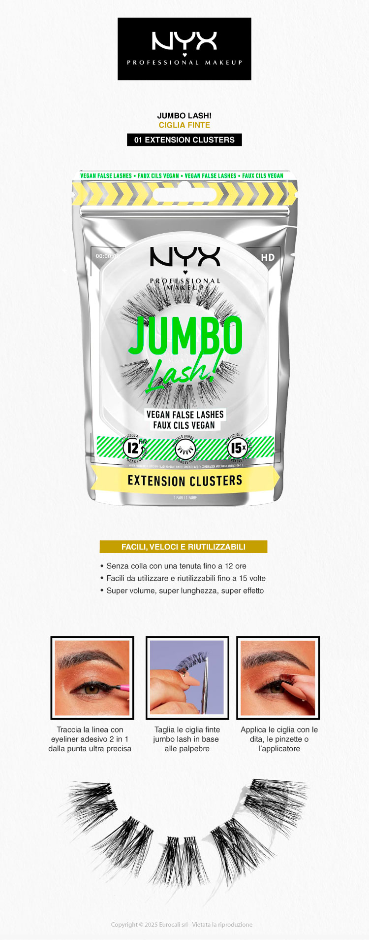 NYX Professional Makeup Jumbo Lash! Ciglia Finte Riutilizzabili 01 Extension Clusters