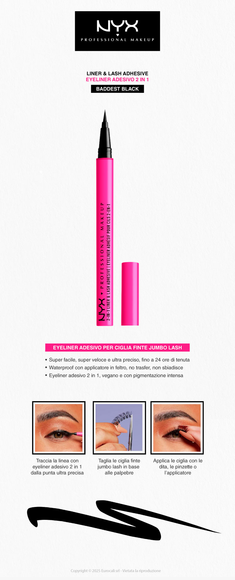NYX Professional Makeup Jumbo Lash! Eyeliner 2in1 Adesivo Ciglia Finte Baddest Black