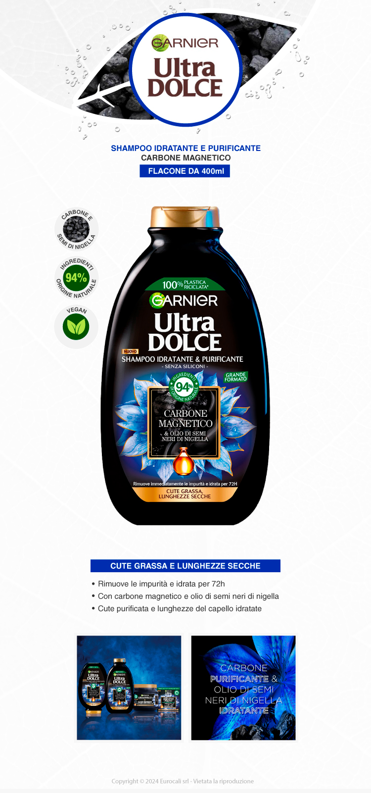 Garnier Ultra Dolce Shampoo Idratante Purificante Carbone Magnetico 400ml