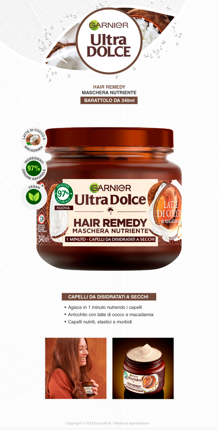 Garnier Ultra Dolce Hair Remedy Maschera Nutriente Latte di Cocco e Macadamia 340ml