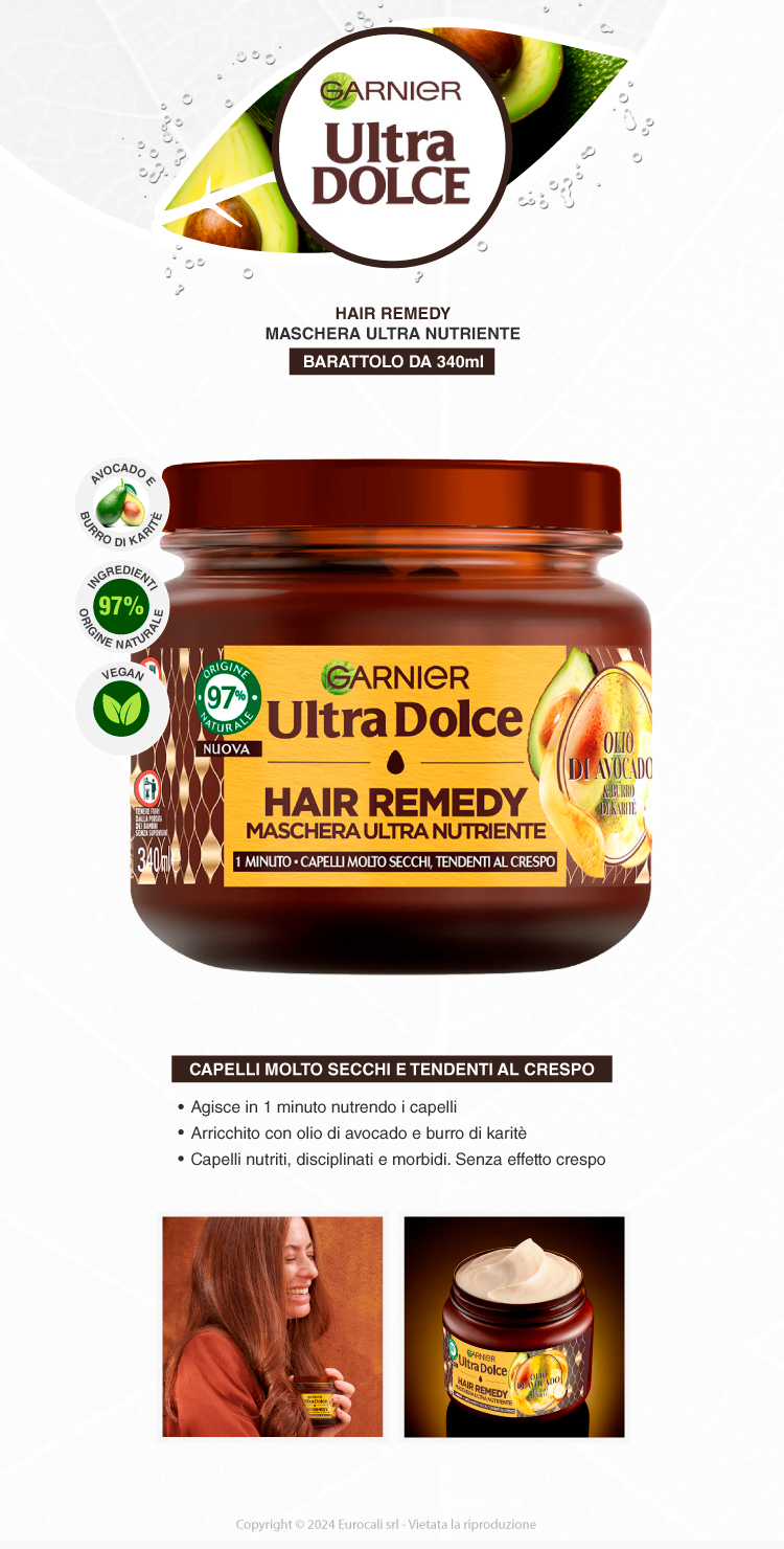 Garnier Ultra Dolce Hair Remedy Maschera Ultra Nutriente Olio di Avocado e Burro di Karité 340ml