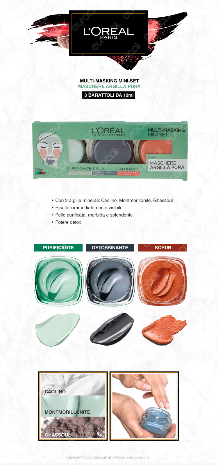 L'Oréal Paris Argilla Pura Multi-Masking Mini-Set Maschere Viso Purificante Detox Scrub 