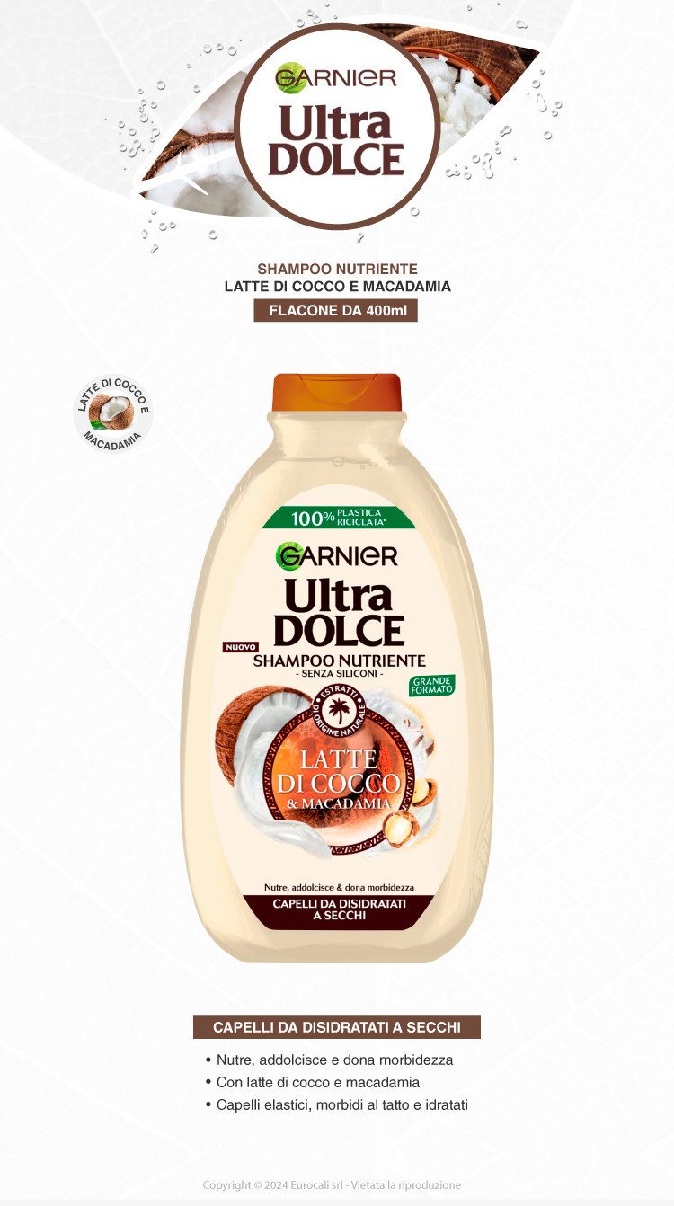 Garnier Ultra Dolce Shampoo Nutriente Latte di Cocco e Macadamia 400ml