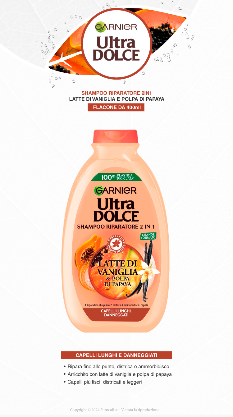 Garnier Ultra Dolce Shampoo Riparatore 2in1 Latte di Vaniglia 400ml