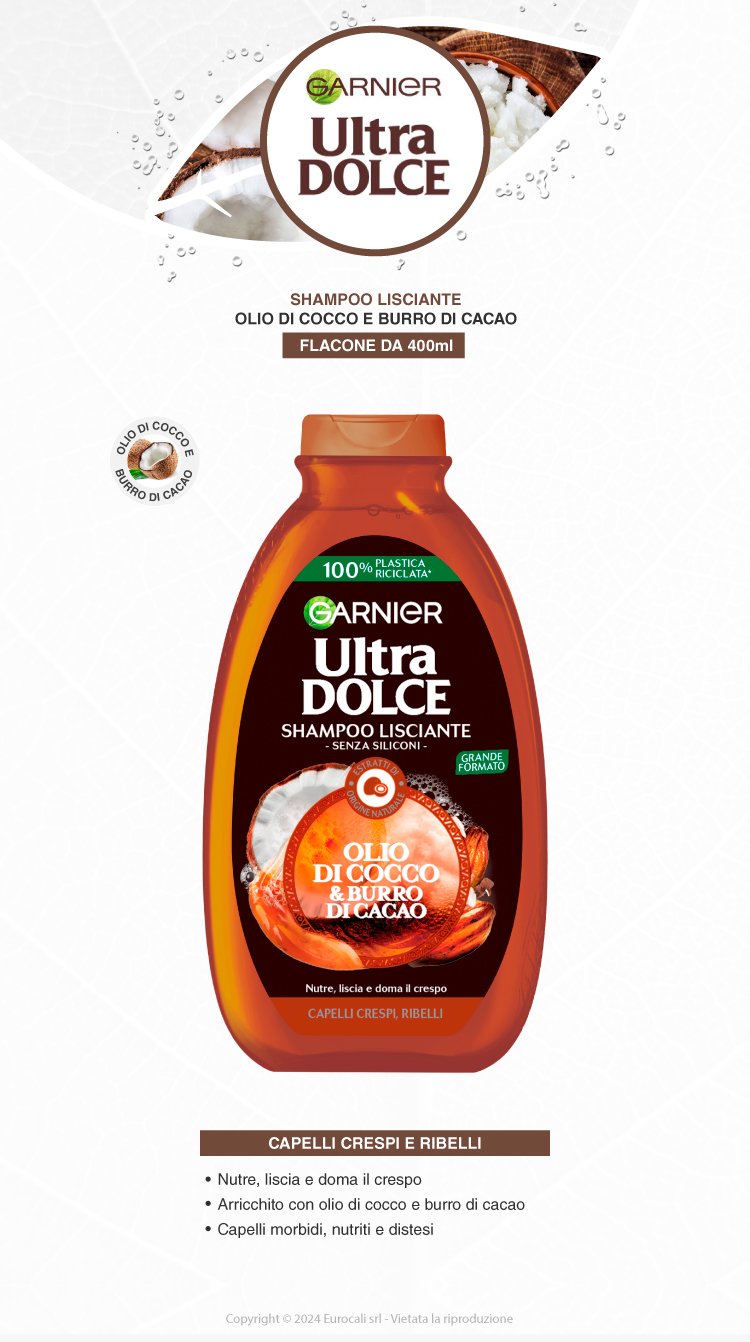 Garnier Ultra Dolce Shampoo Lisciante Olio di Cocco e Burro di Cacao 400ml