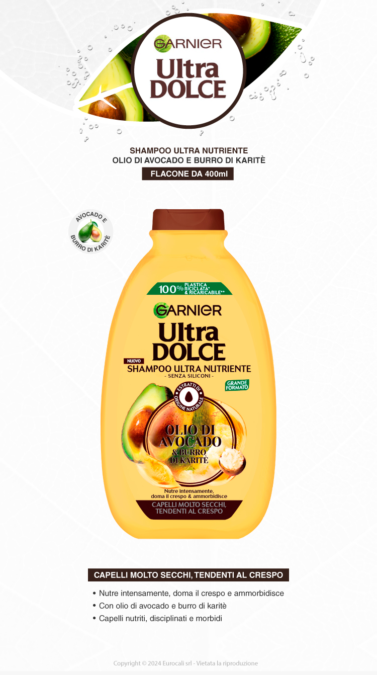 Garnier Ultra Dolce Hair Shampoo Ultra Nutriente Olio di Avocado e Burro di Karité 400ml