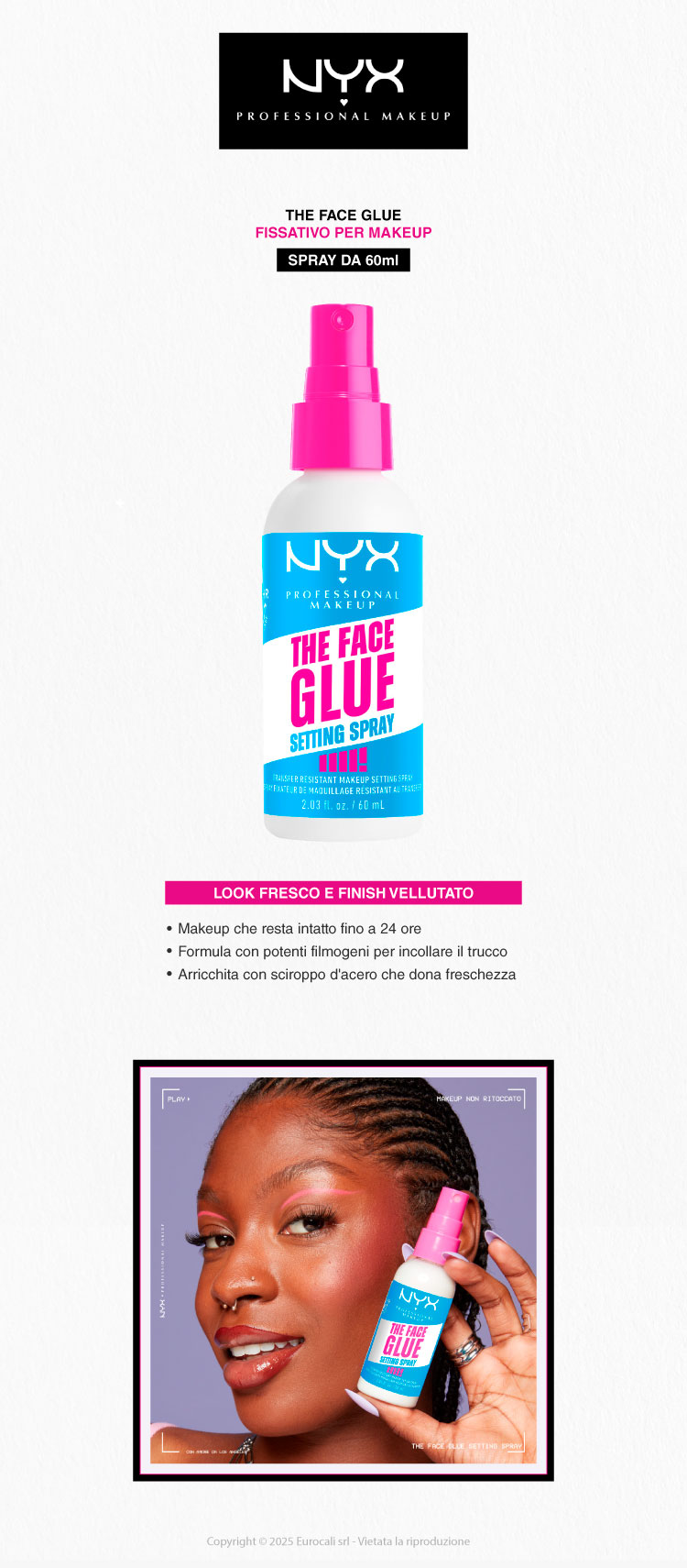 NYX Professional Makeup The Face Glue Setting Spray Fissante Trucco 24h No Transfer Waterproof 60ml