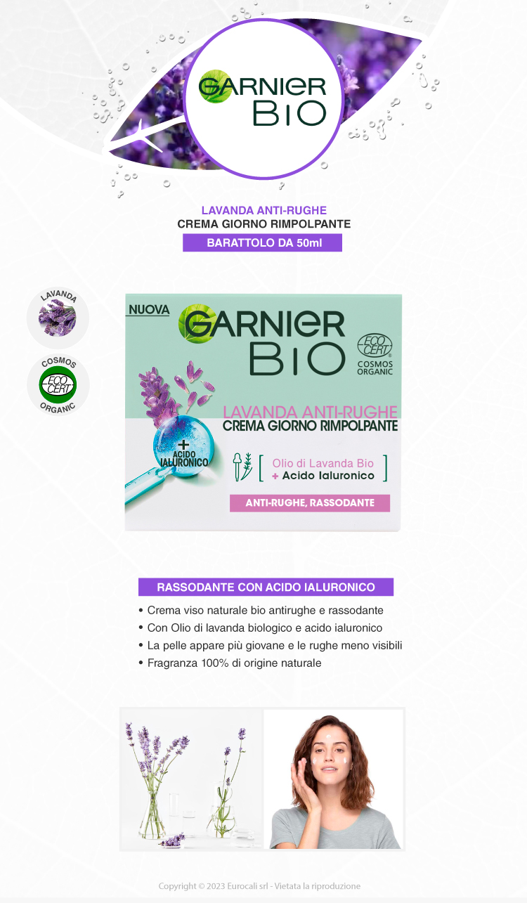 Garnier Bio crema viso giorno anti rughe lavanda acido ialuronico