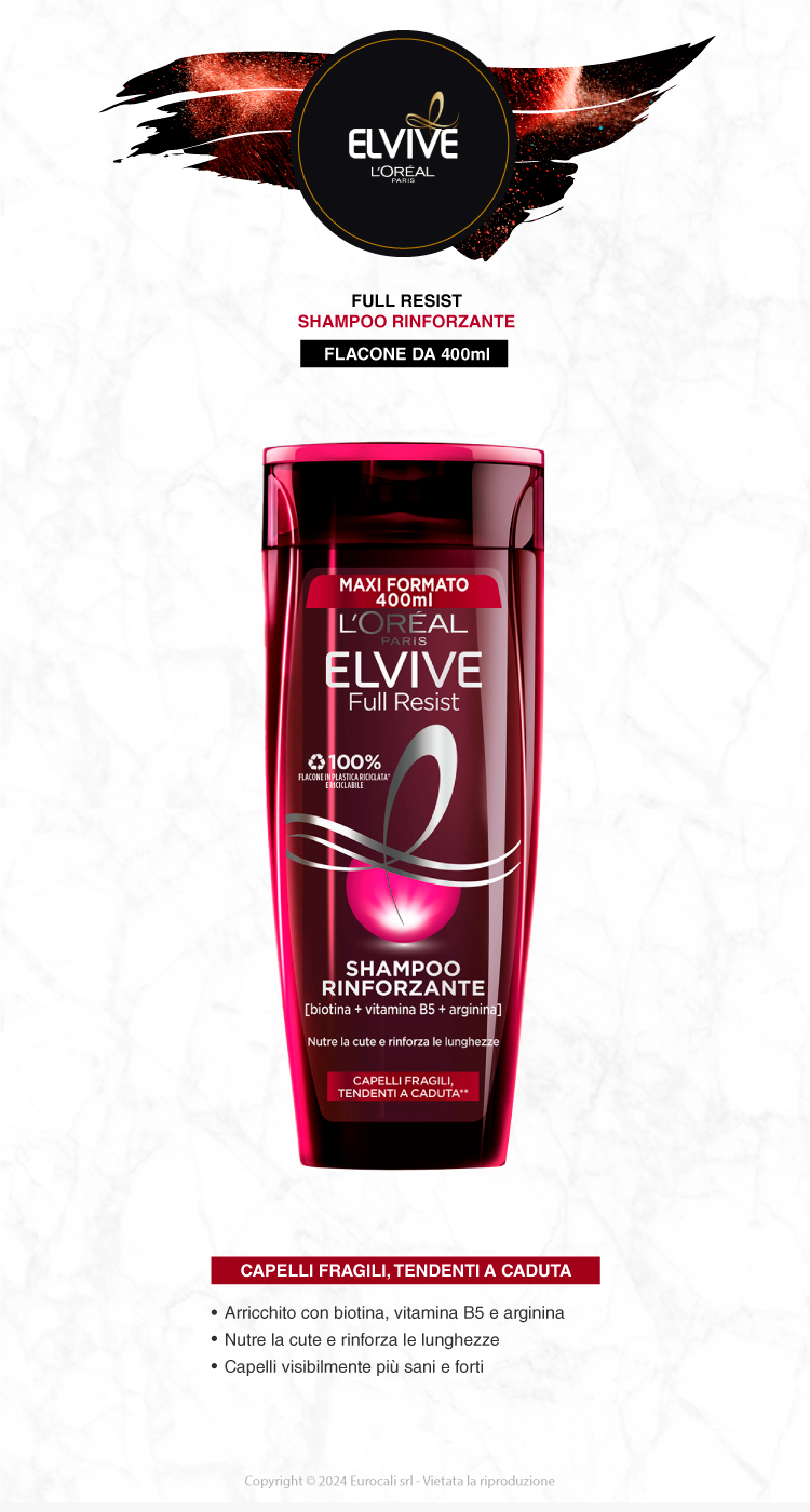 L'Oréal Paris Elvive Full Resist Shampoo Rinforzante per Capelli Fragili Tendenti a Caduta 400ml