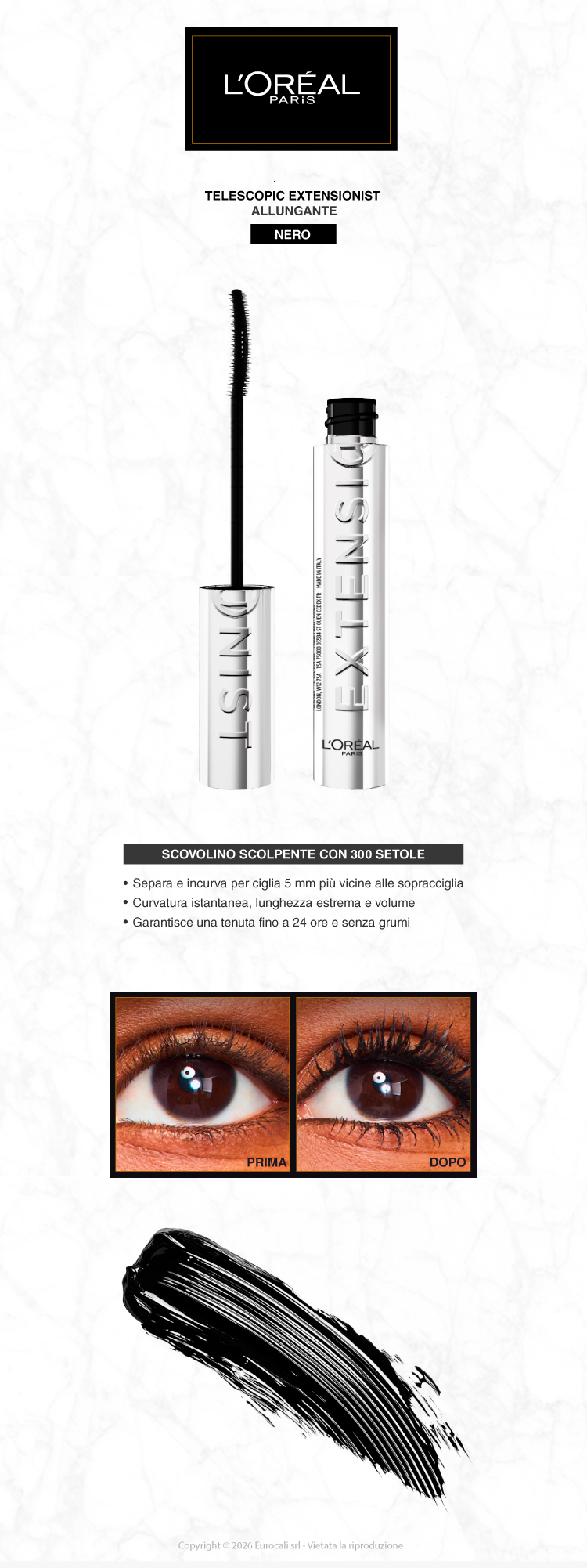 L'Oréal Paris Mascara Telesopic Extensionist Allungante con Scovolino Curvo e Scolpente