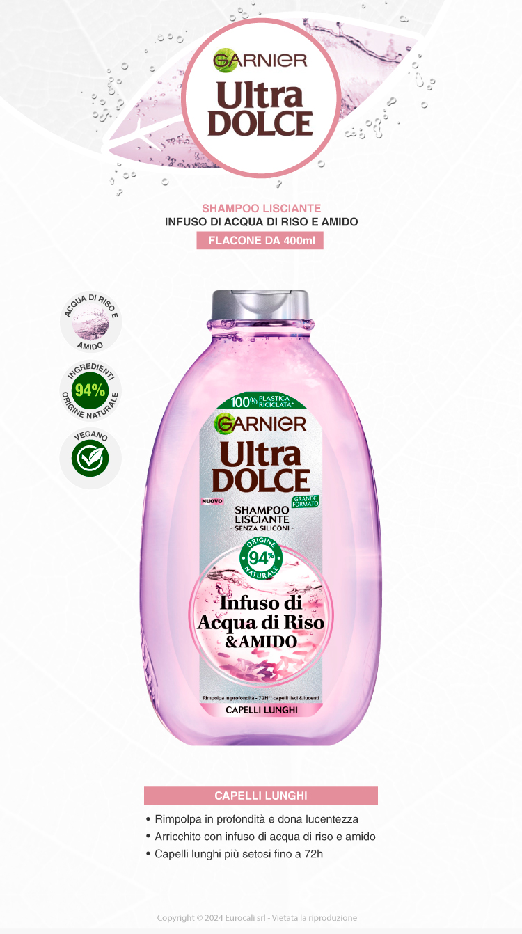 Garnier Ultra Dolce Shampoo Lisciante Acqua di Riso e Amido 400ml
