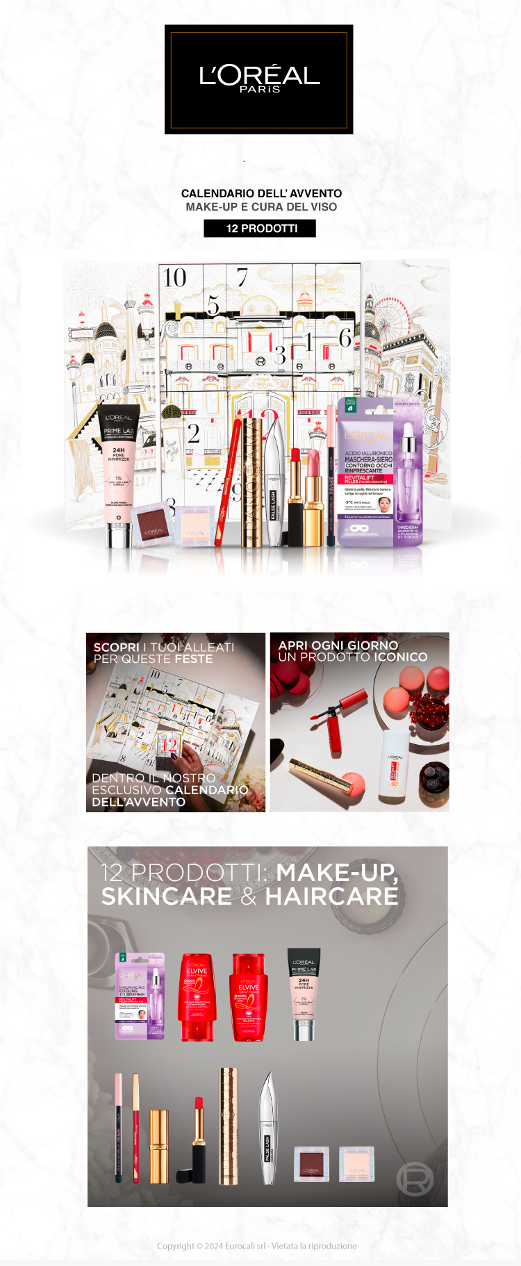 L'Oréal Paris 2024 Calendario dell'Avvento Natale 12 Giorni 12 Prodotti Make-Up + Skincare + Haircare