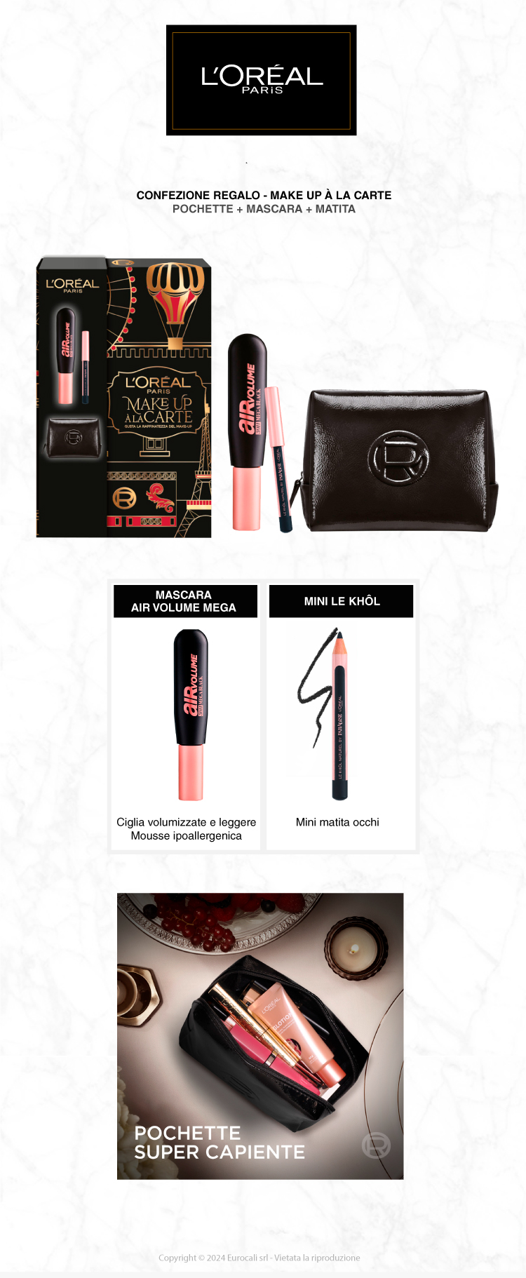 L'Oréal Paris Make Up à La Carte Confezione Regalo Mascara Air Volume + Matita Occhi + Pochette