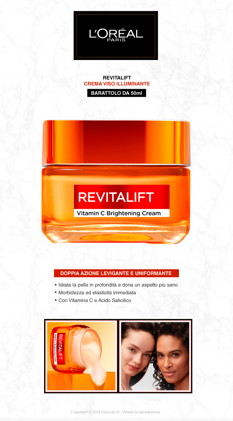 L'Oréal Paris Crema Viso Illuminante Revitalift Clinical Azione Levigante Con Vitamina C + Acido Salicilico - Barattolo da 50ml