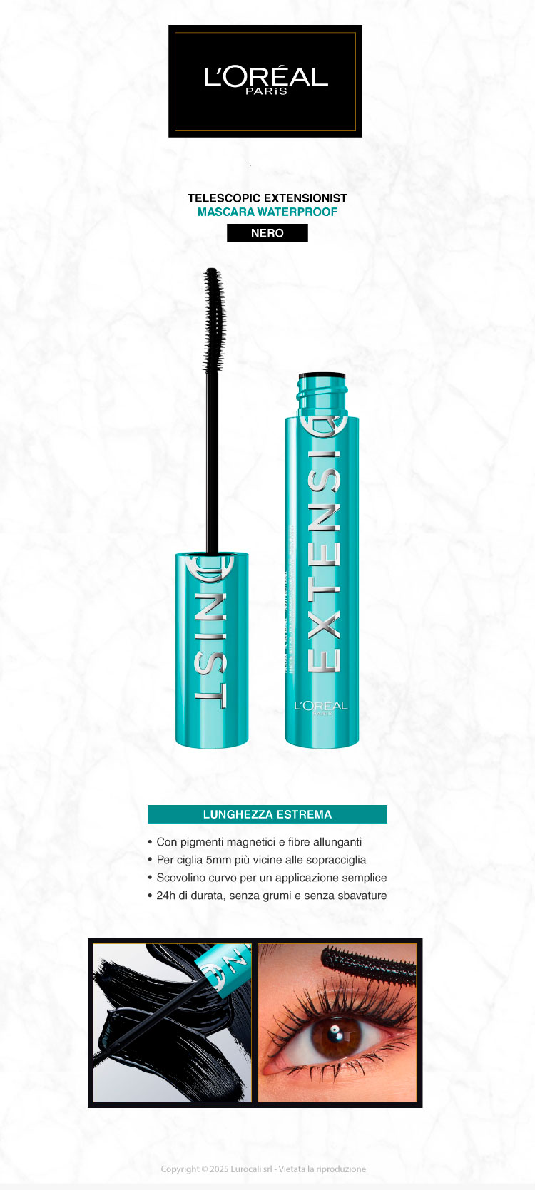 L'Oréal Paris Mascara Telesopic Extensionist Waterproof Allungante con Scovolino Curvo e Scolpente