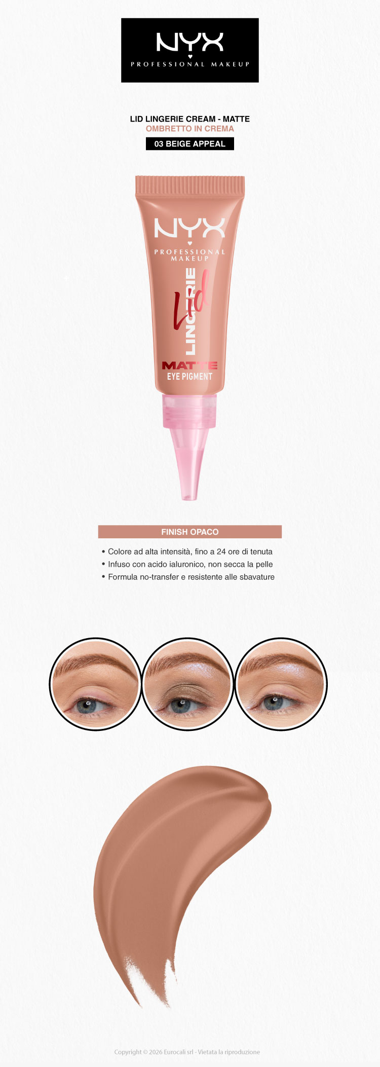 NYX Professional Makeup Lid Lingerie Ombretto Cremoso Super Pigmentato