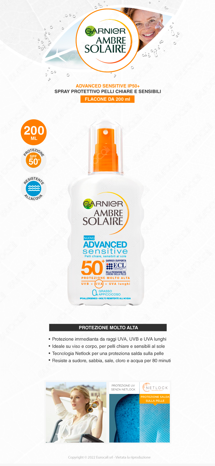 garnier ambre solaire advanced sensitive spray solare 50+ 200ml