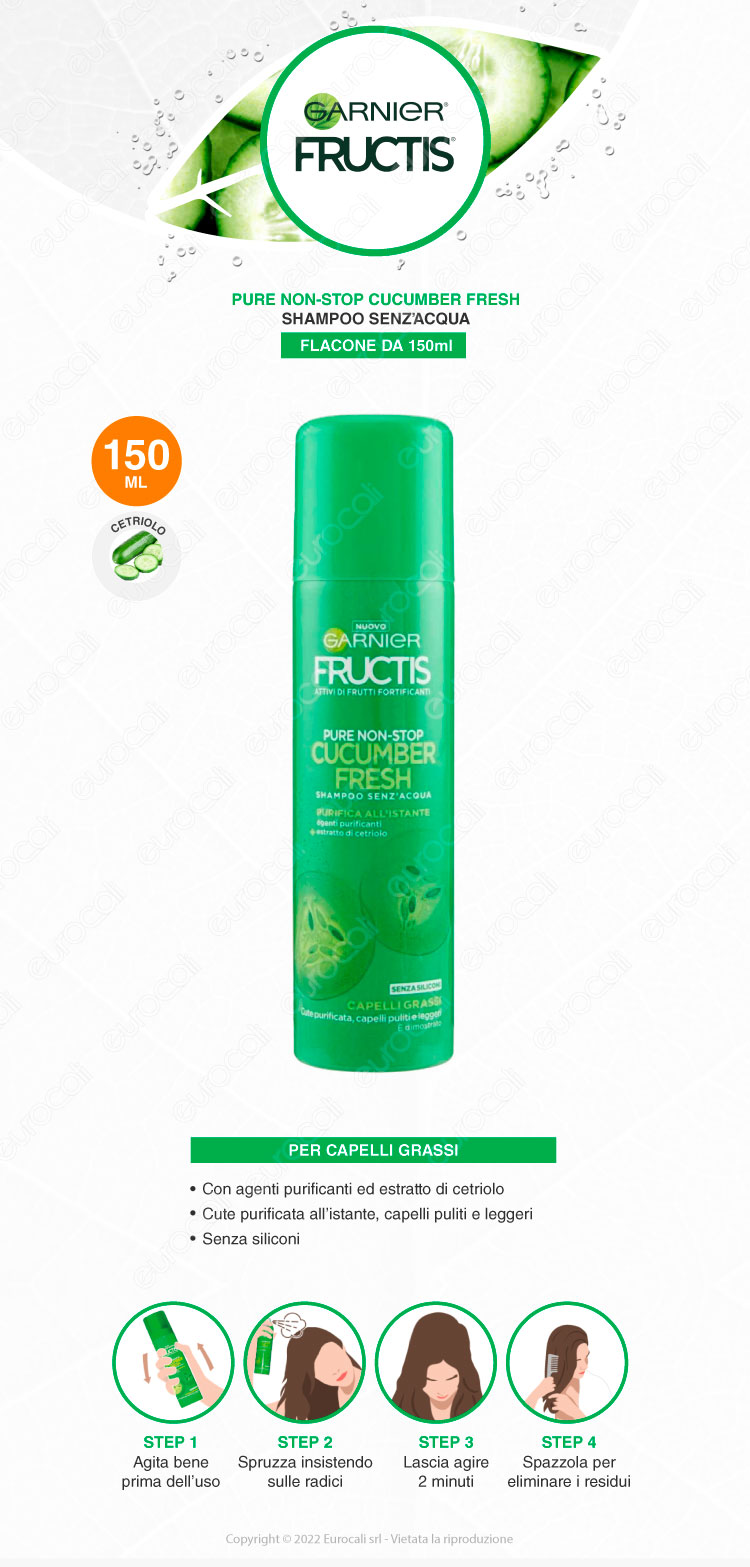 Garnier Fructis Non Stop Fresh Cucumber Shampoo a Secco con Cetriolo per Capelli Grassi senza siliconi