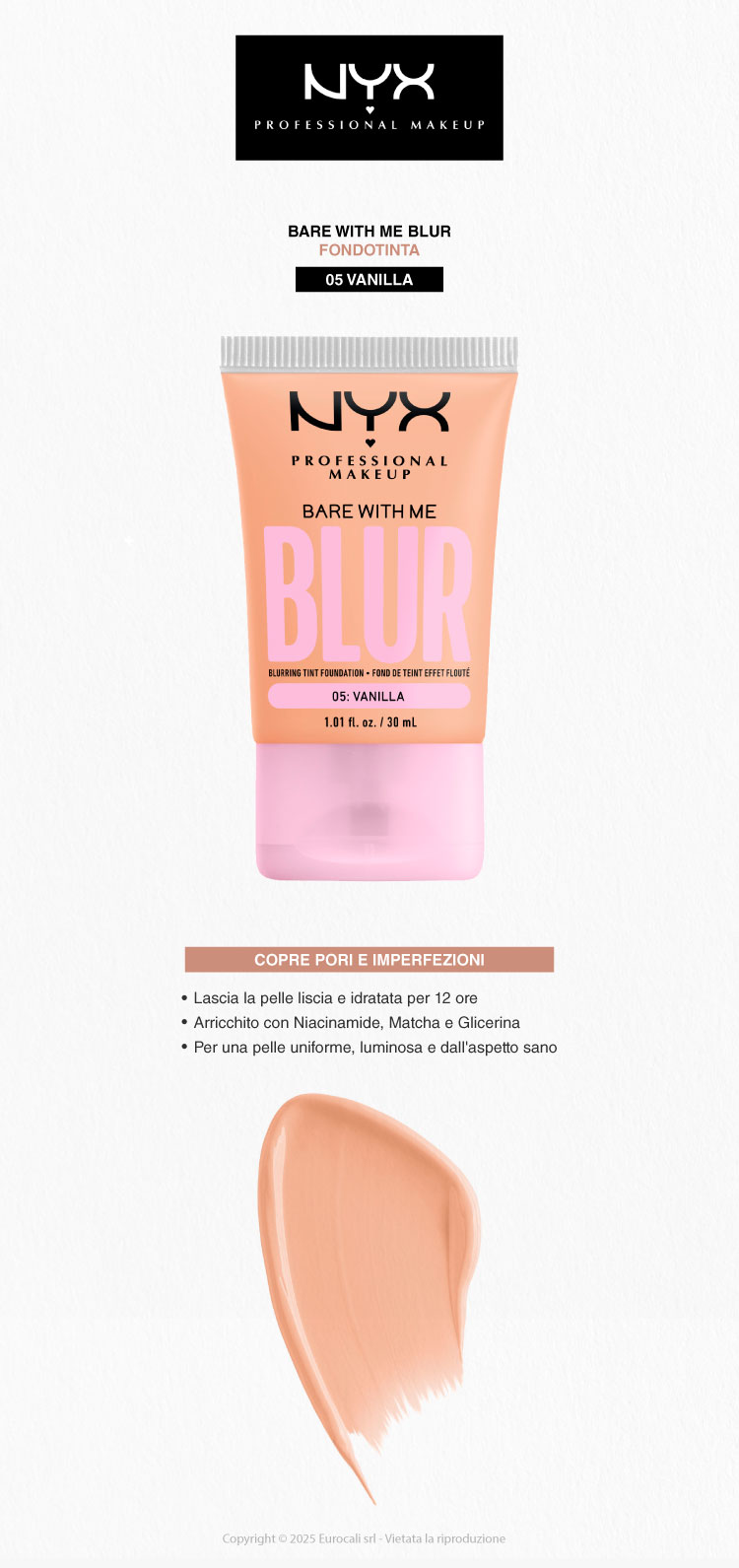 NYX Professional Makeup Bare With Me Blur Fondotinta 05 Vanilla 30ml