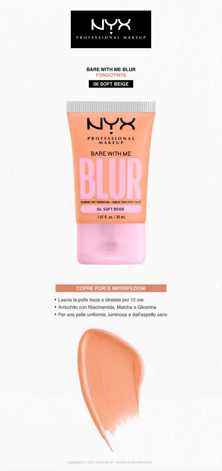 NYX Professional Makeup Bare With Me Blur Fondotinta 06 Soft Beige 30ml