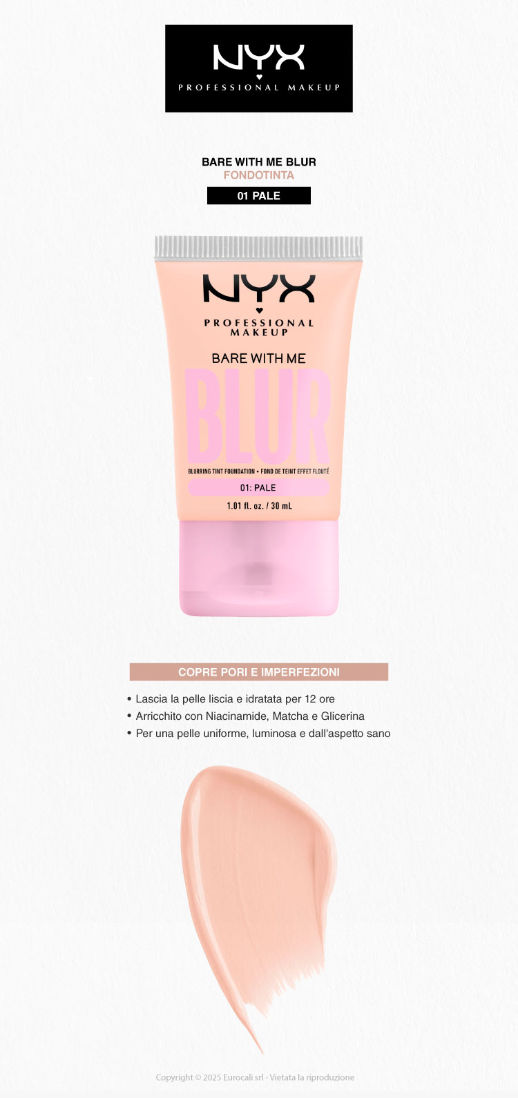 NYX Professional Makeup Bare With Me Blur Fondotinta 01 Pale 30ml