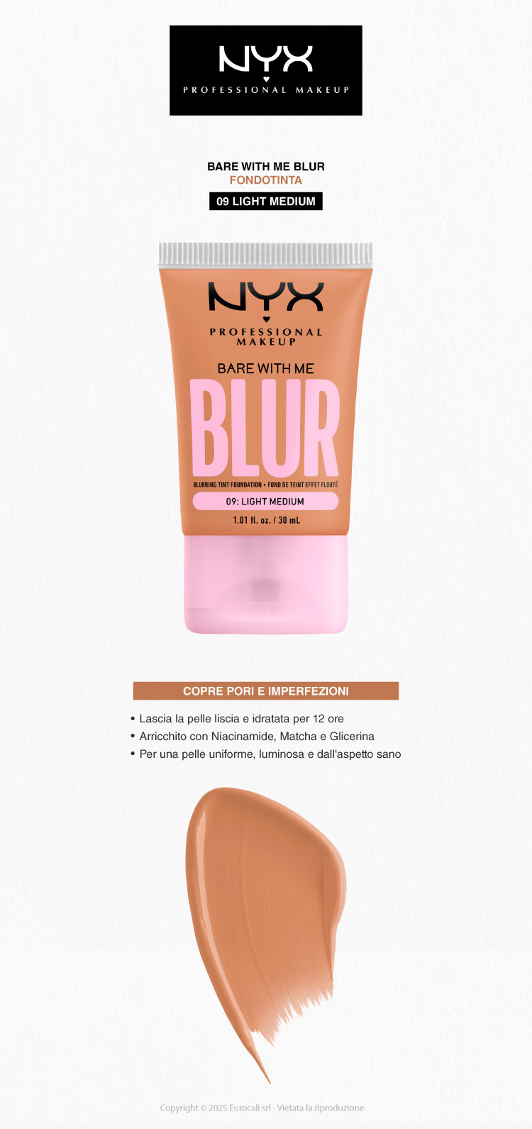 NYX Professional Makeup Bare With Me Blur Fondotinta 09 Light Medium 30ml