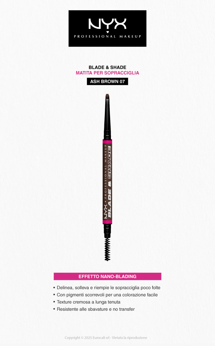 NYX Professional Makeup Blade & Shade Matita Sopracciglia Effetto Nano-Blading 07 Ash Brown