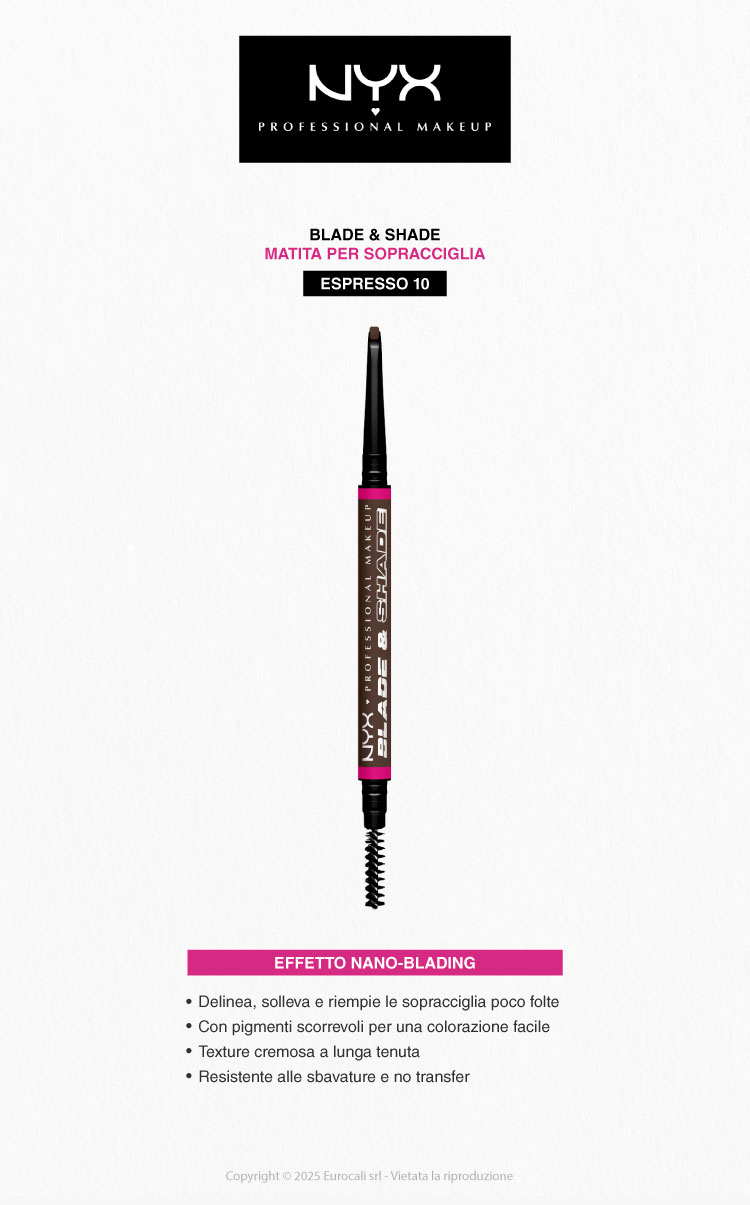 NYX Professional Makeup Blade & Shade Matita Sopracciglia Effetto Nano-Blading 10 Espresso
