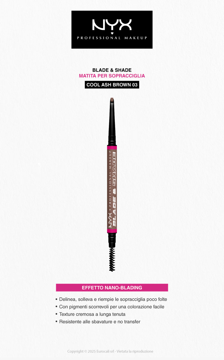 NYX Professional Makeup Blade & Shade Matita Sopracciglia Effetto Nano-Blading 03 Cool Ash Brown