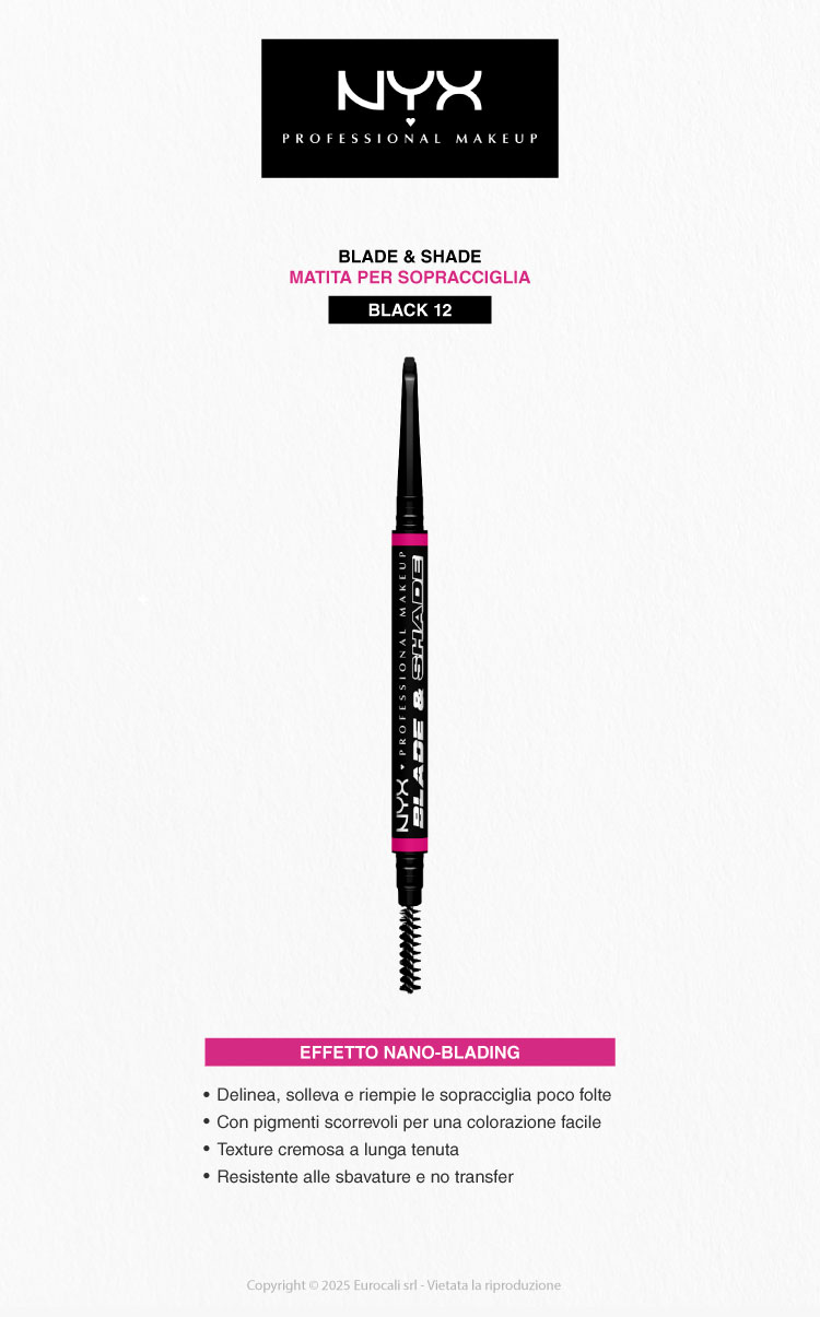 NYX Professional Makeup Blade & Shade Matita Sopracciglia Effetto Nano-Blading 12 Black