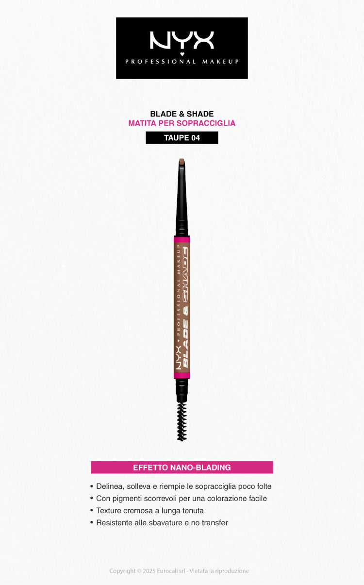 NYX Professional Makeup Blade & Shade Matita Sopracciglia Effetto Nano-Blading 04 Taupe