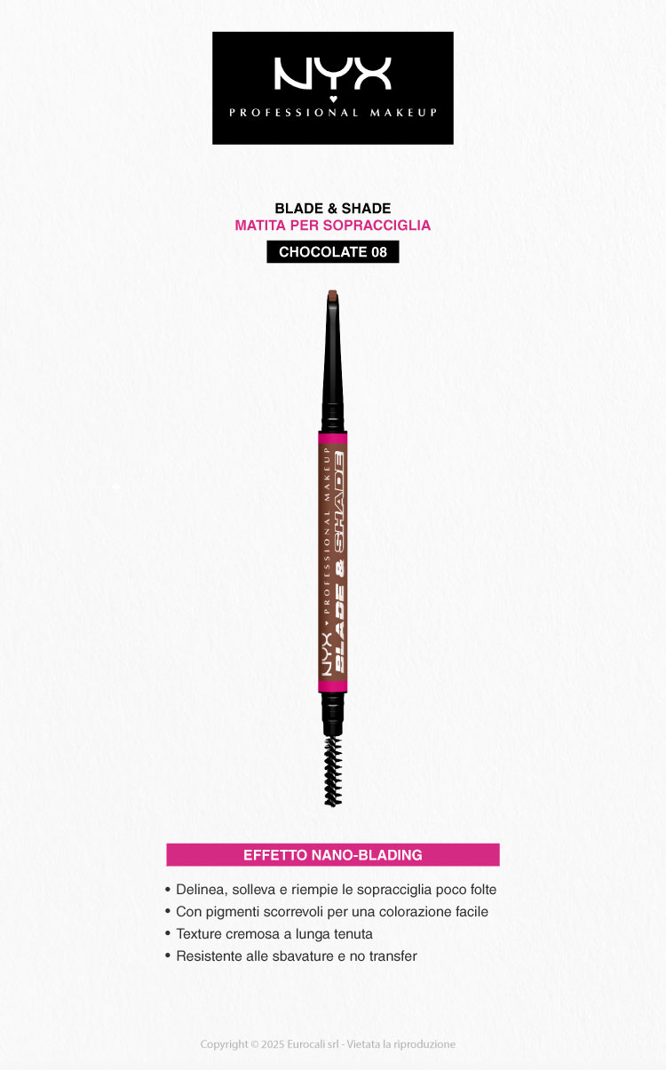 NYX Professional Makeup Blade & Shade Matita Sopracciglia Effetto Nano-Blading 08 Chocolate