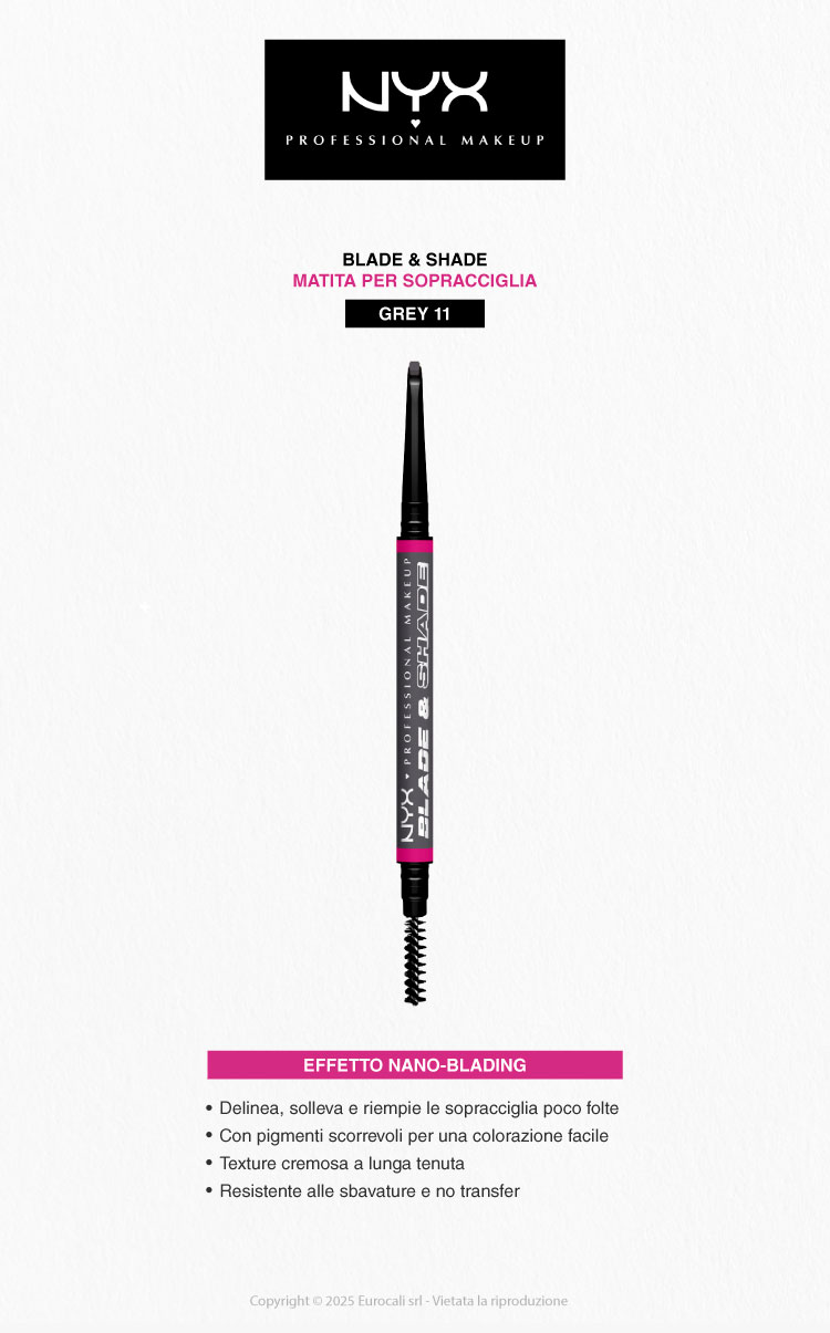 NYX Professional Makeup Blade & Shade Matita Sopracciglia Effetto Nano-Blading 11 Grey