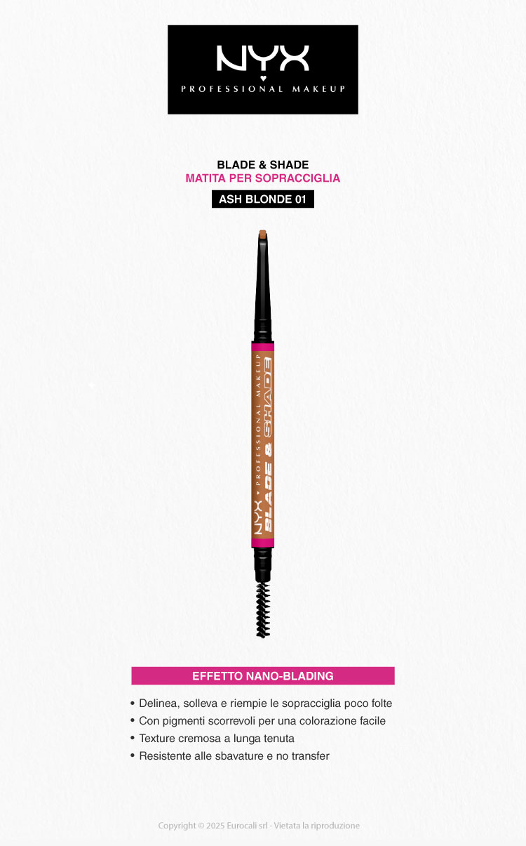NYX Professional Makeup Blade & Shade Matita Sopracciglia Effetto Nano-Blading 01 Ash Blonde