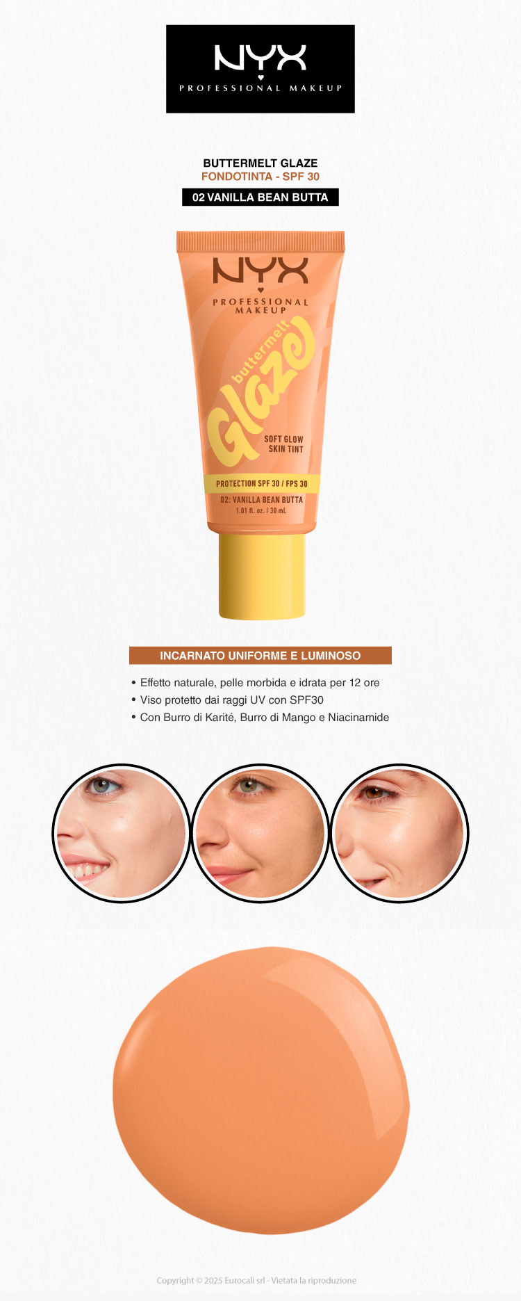 NYX Professional Makeup Buttermelt Glaze Fondotinta Illuminante SPF30 02 Vanilla Been Butta 30ml