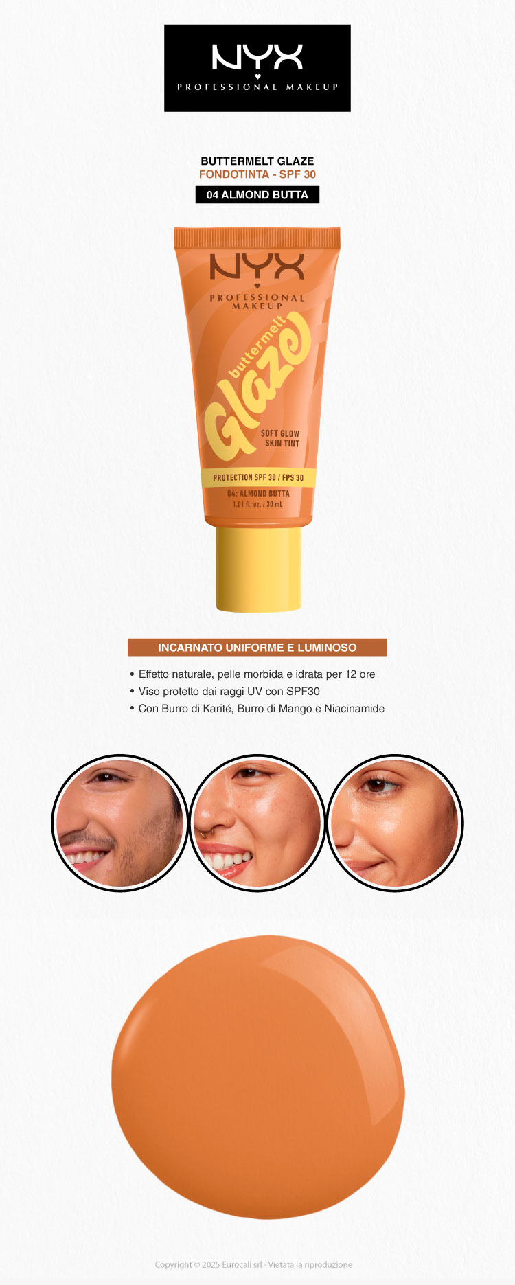 NYX Professional Makeup Buttermelt Glaze Fondotinta Illuminante SPF30 04 Almond Butta 30ml