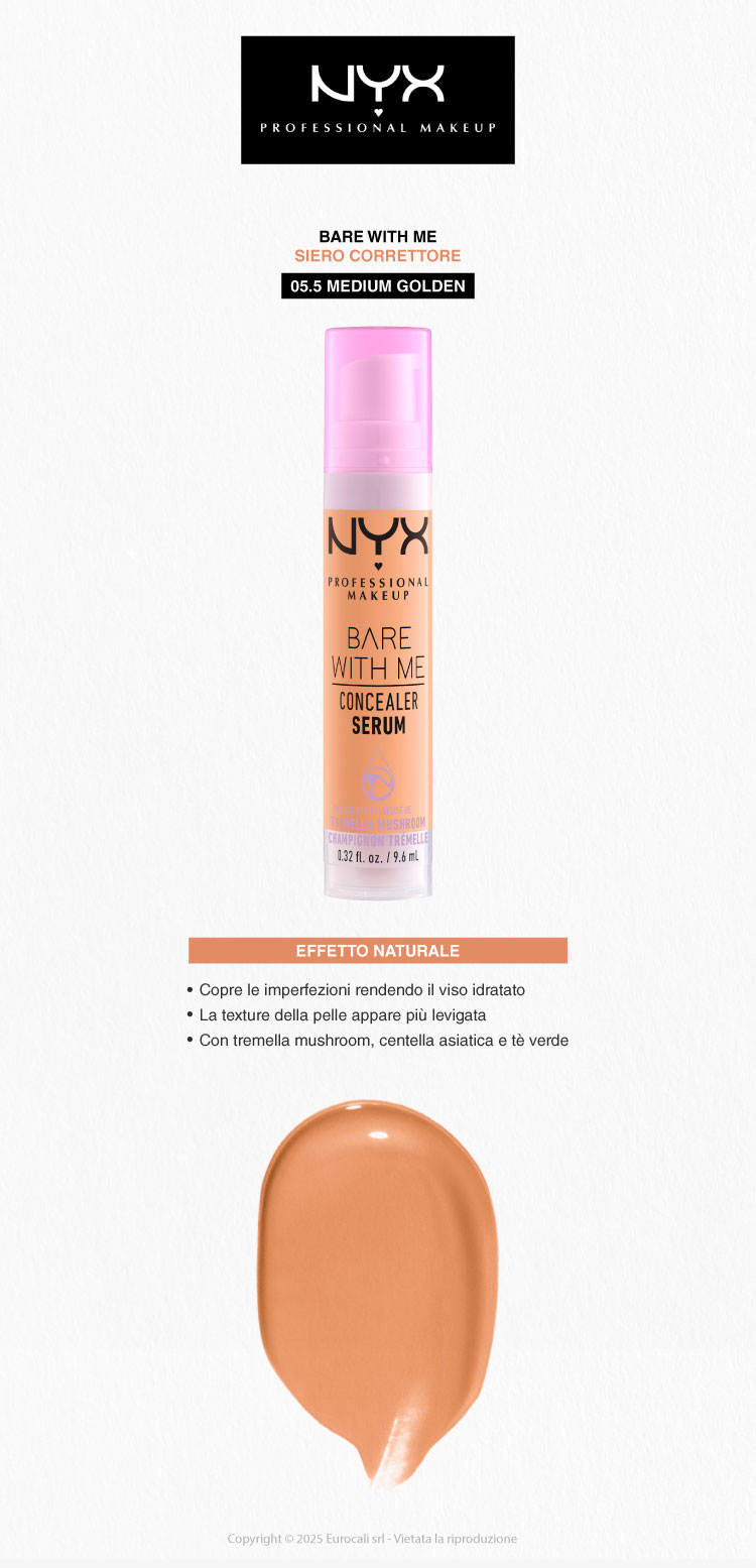 NYX Professional Makeup Bare With Me Siero Correttore Colorato 05.5 Medium Golden 9,6ml