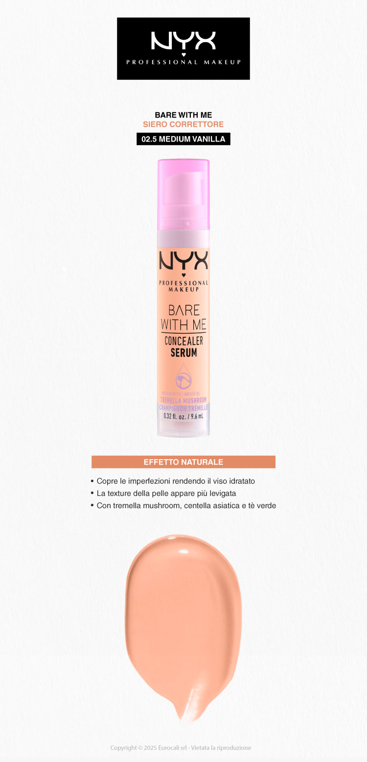 NYX Professional Makeup Bare With Me Siero Correttore Colorato 02.5 Medium Vanilla 9,6ml