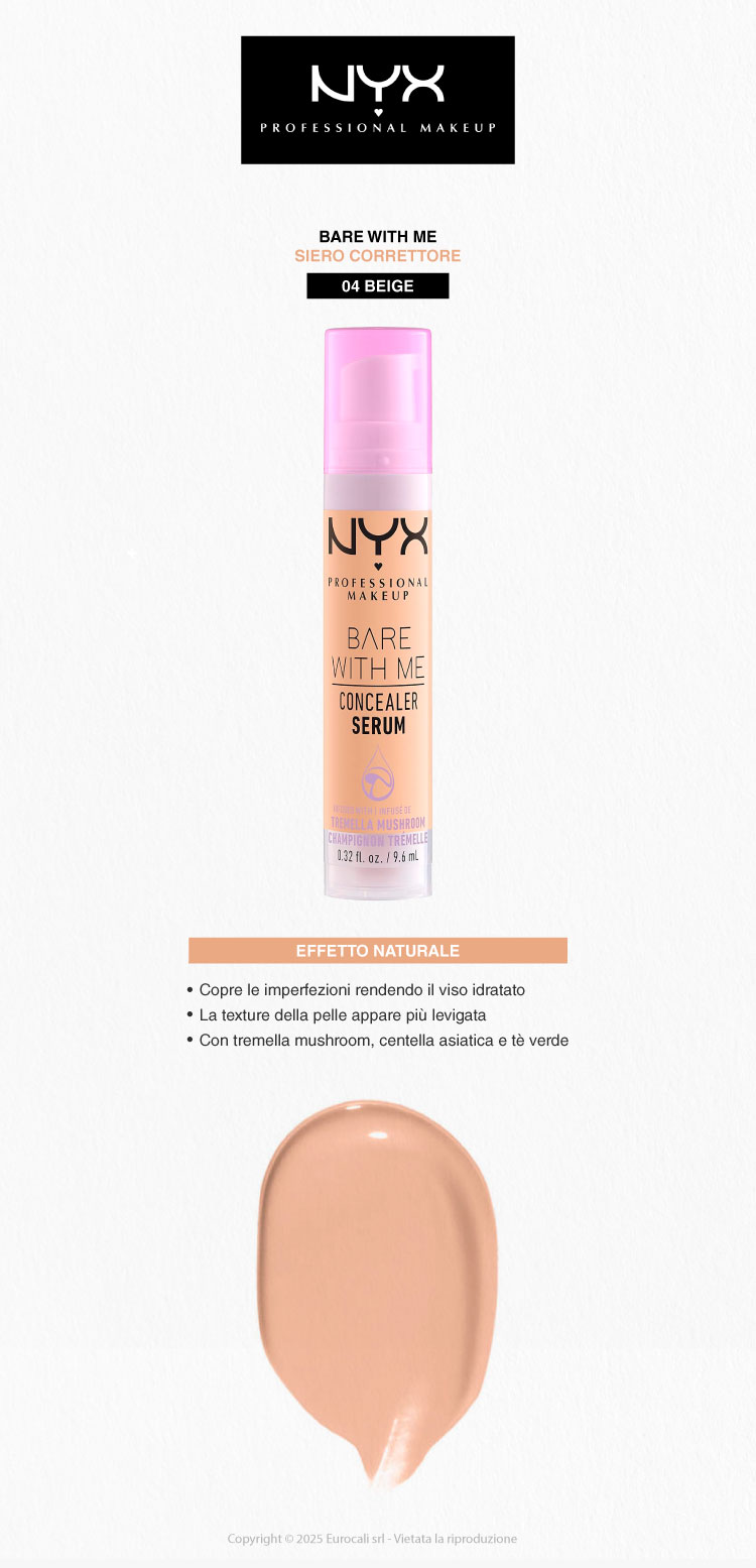 NYX Professional Makeup Bare With Me Siero Correttore Colorato 04 Beige 9,6ml