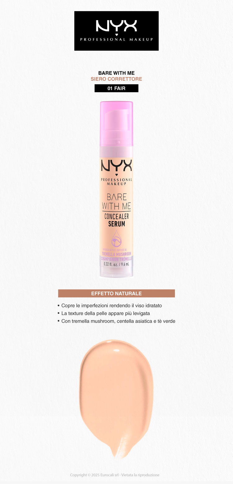 NYX Professional Makeup Bare With Me Siero Correttore Colorato 01 Fair 9,6ml