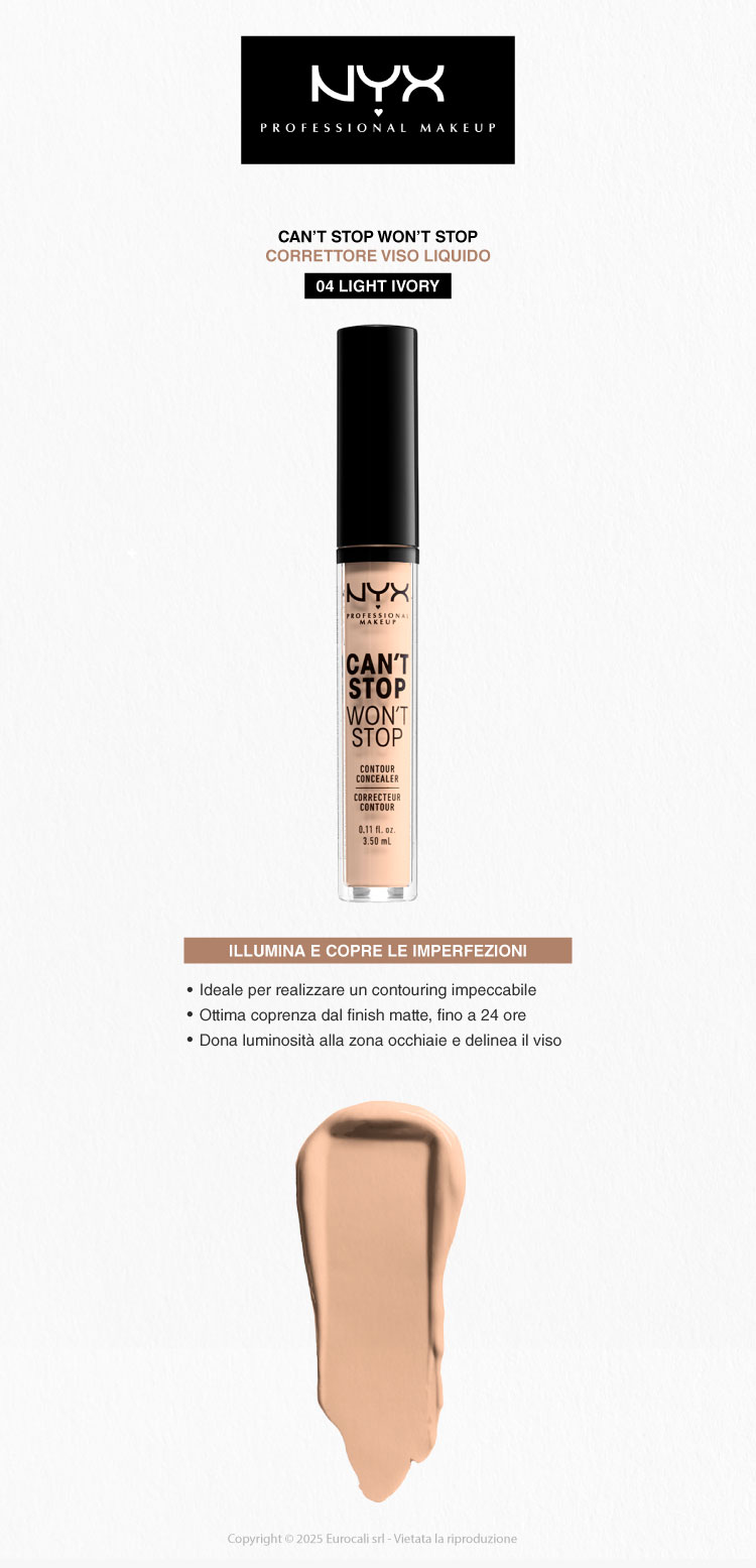 NYX Professional Makeup Can't Stop Won't Stop Correttore Liquido Viso 4 Light Ivory 3,5ml