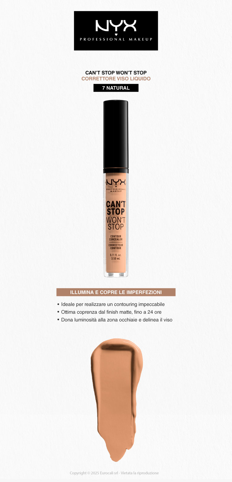 NYX Professional Makeup Can't Stop Won't Stop Correttore Liquido Viso 7 Natural 3,5ml