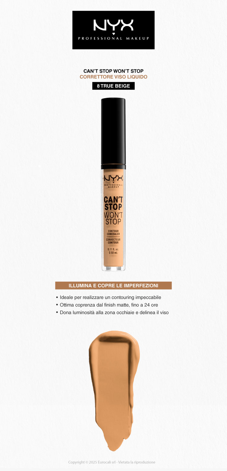 NYX Professional Makeup Can't Stop Won't Stop Correttore Liquido Viso 8 True Beige 3,5ml