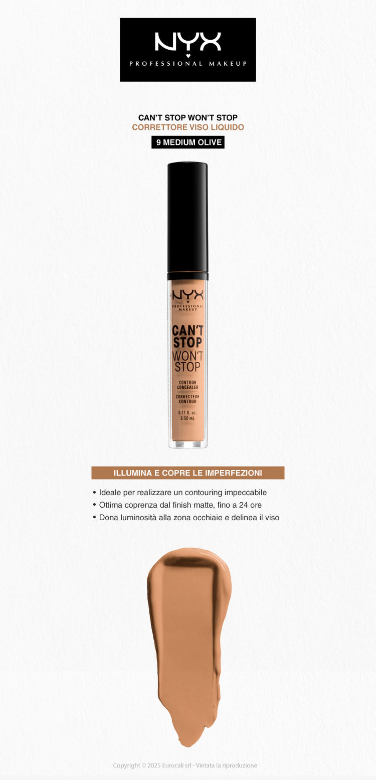 NYX Professional Makeup Can't Stop Won't Stop Correttore Liquido Viso 9 Medium Olive 3,5ml