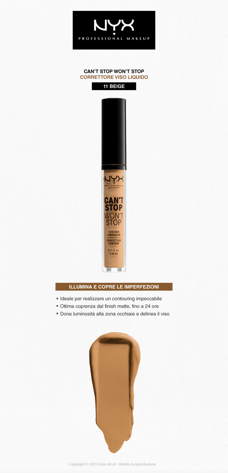 NYX Professional Makeup Can't Stop Won't Stop Correttore Liquido Viso 11 Beige 3,5ml