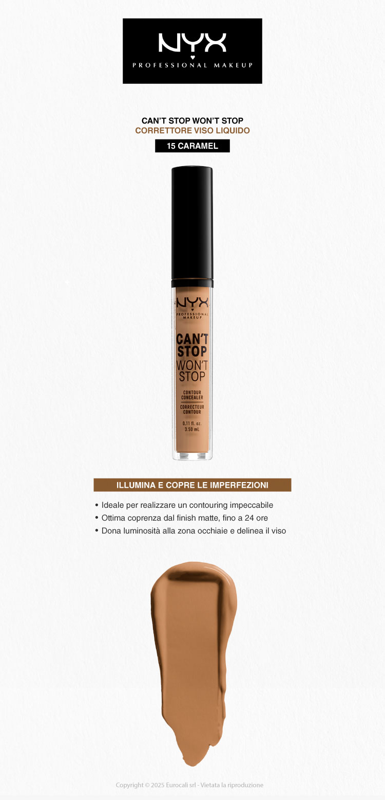 NYX Professional Makeup Can't Stop Won't Stop Correttore Liquido Viso 15 Caramel 3,5ml